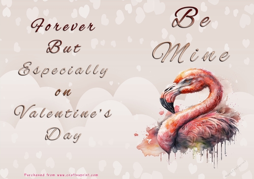 No Cut Just Print Valentines Day Card - Be Mine - Flamingo
