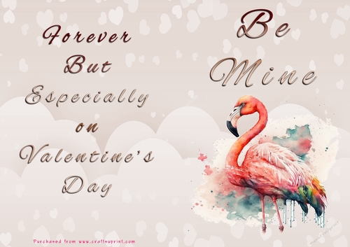 No Cut Just Print Valentines Day Card - Be Mine - Flamingo
