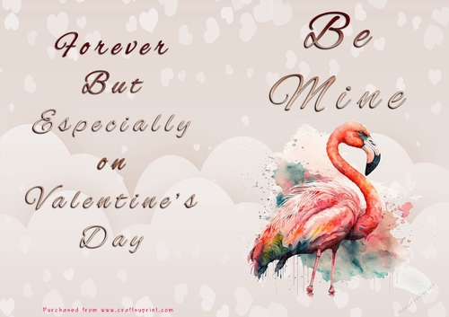 No Cut Just Print Valentines Day Card - Be Mine - Flamingo