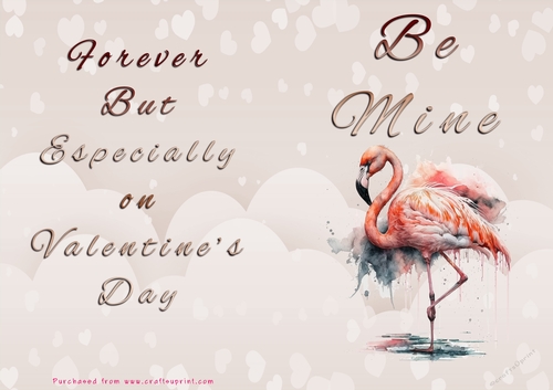 No Cut Just Print Valentines Day Card - Be Mine - Flamingo