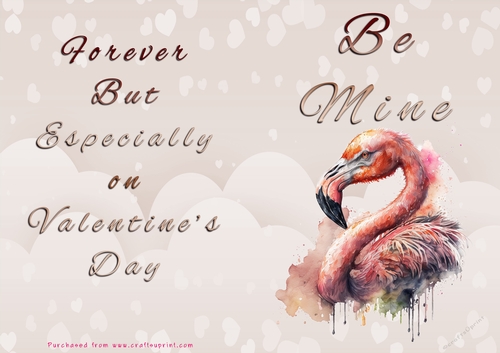 No Cut Just Print Valentines Day Card - Be Mine - Flamingo