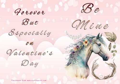 No Cut Just Print Valentines Day Card - Be Mine - Horse