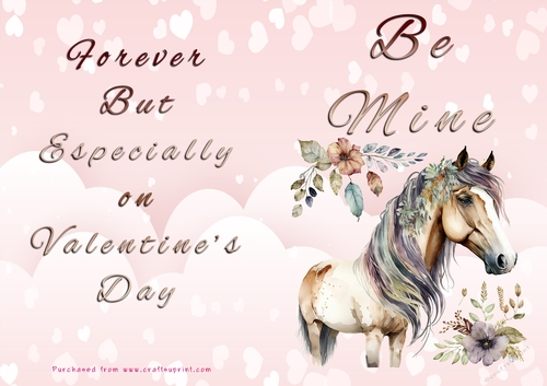 No Cut Just Print Valentines Day Card - Be Mine - Horse