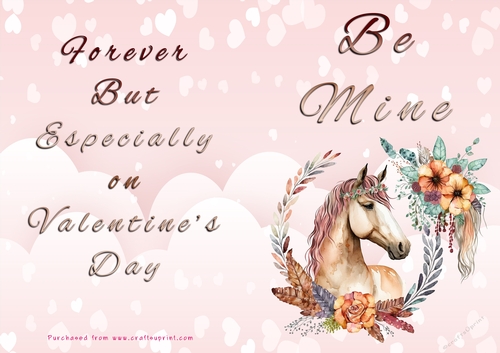 No Cut Just Print Valentines Day Card - Be Mine - Horse