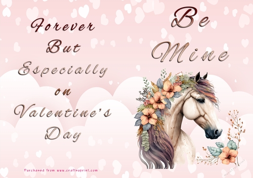 No Cut Just Print Valentines Day Card - Be Mine - Horse