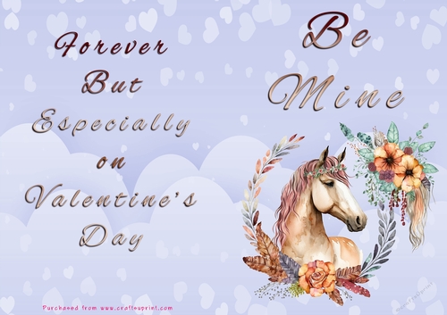 No Cut Just Print Valentines Day Card - Be Mine - Horse