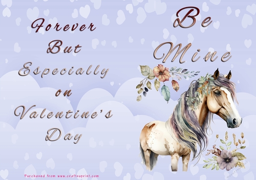No Cut Just Print Valentines Day Card - Be Mine - Horse