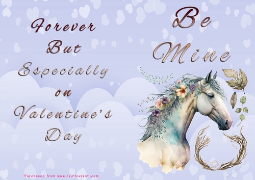 No Cut Just Print Valentines Day Card - Be Mine - Horse