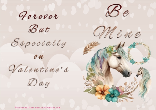 No Cut Just Print Valentines Day Card - Be Mine - Horse