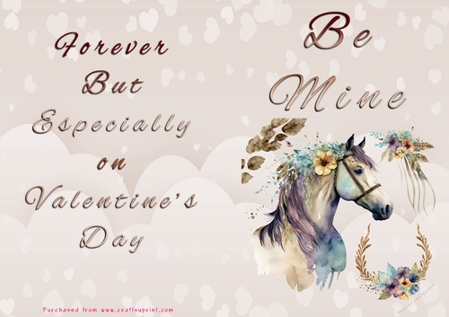 No Cut Just Print Valentines Day Card - Be Mine - Horse