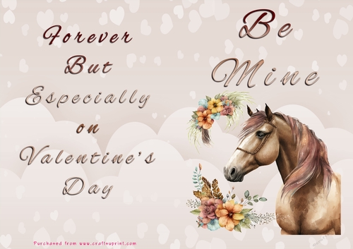 No Cut Just Print Valentines Day Card - Be Mine - Horse
