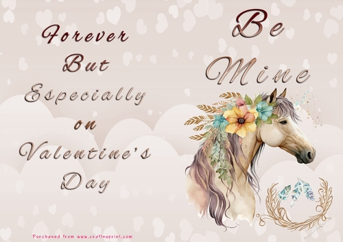 No Cut Just Print Valentines Day Card - Be Mine - Horse