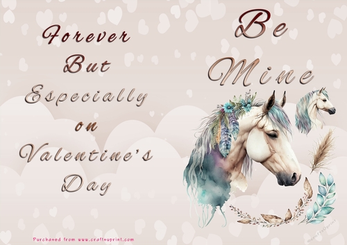 No Cut Just Print Valentines Day Card - Be Mine - Horse