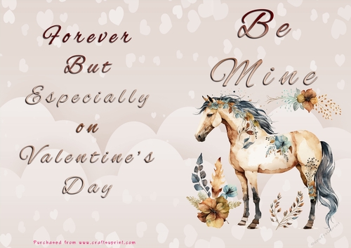 No Cut Just Print Valentines Day Card - Be Mine - Horse