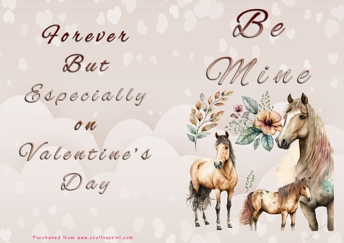 No Cut Just Print Valentines Day Card - Be Mine - Horse