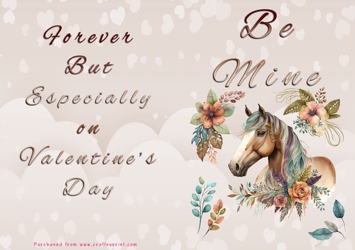 No Cut Just Print Valentines Day Card - Be Mine - Horse
