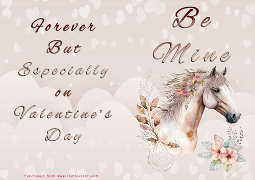 No Cut Just Print Valentines Day Card - Be Mine - Horse