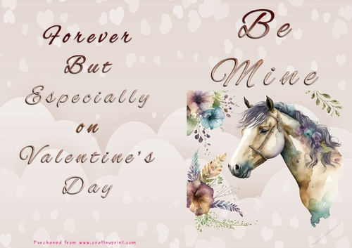 No Cut Just Print Valentines Day Card - Be Mine - Horse