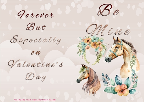 No Cut Just Print Valentines Day Card - Be Mine - Horse