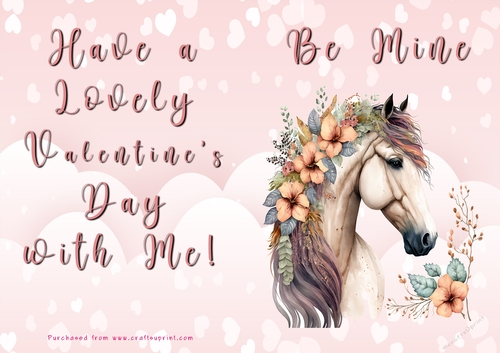 No Cut Just Print Valentines Day Card - Be Mine - Horse