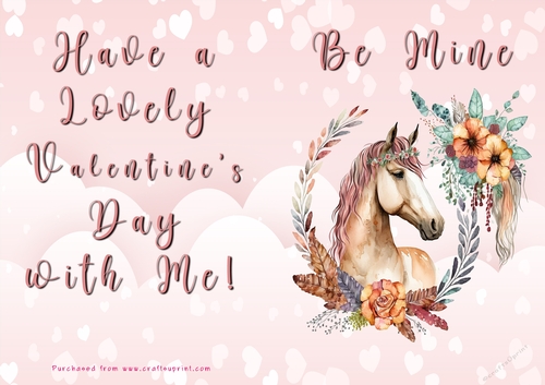 No Cut Just Print Valentines Day Card - Be Mine - Horse