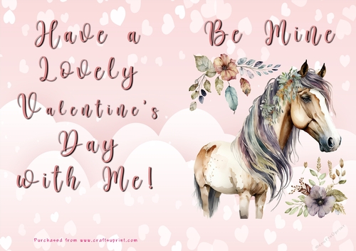 No Cut Just Print Valentines Day Card - Be Mine - Horse