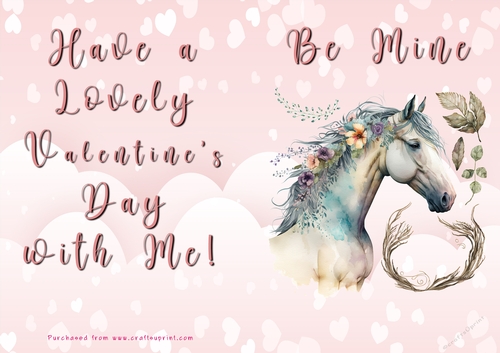 No Cut Just Print Valentines Day Card - Be Mine - Horse