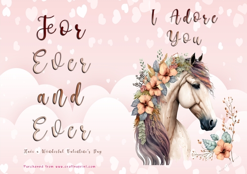 No Cut Just Print Valentines Day Card - I Adore You - Horse