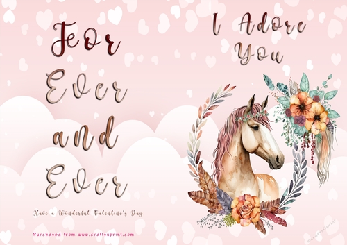 No Cut Just Print Valentines Day Card - I Adore You - Horse