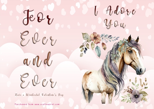 No Cut Just Print Valentines Day Card - I Adore You - Horse