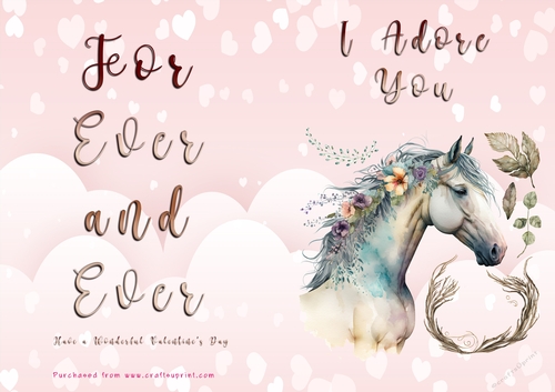 No Cut Just Print Valentines Day Card - I Adore You - Horse