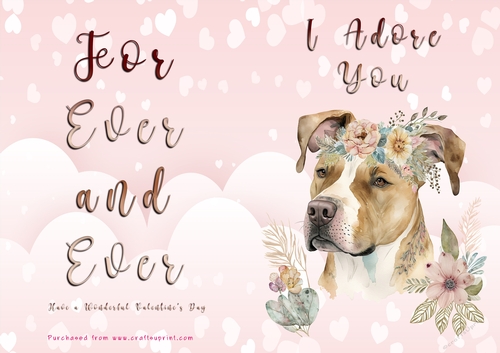 No Cut Just Print Valentines Day Card - I Adore You - Dog