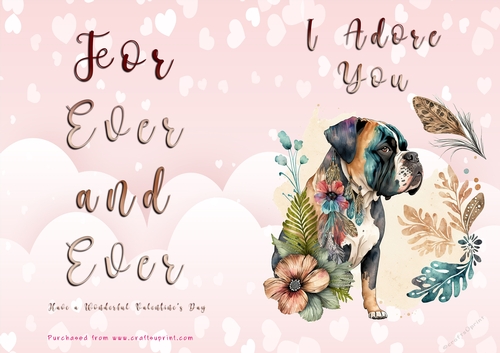 No Cut Just Print Valentines Day Card - I Adore You - Dog