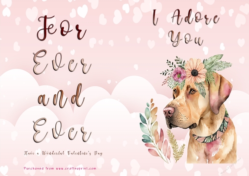 No Cut Just Print Valentines Day Card - I Adore You - Dog