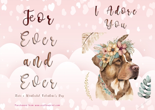 No Cut Just Print Valentines Day Card - I Adore You - Dog