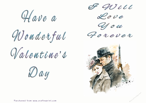 No Cut Just Print Valentines Day Card - I Will Love You Forever - Paris