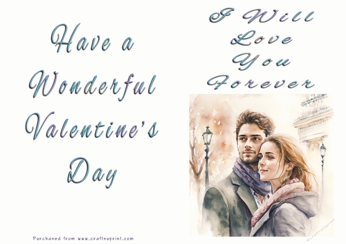 No Cut Just Print Valentines Day Card - I Will Love You Forever - Paris