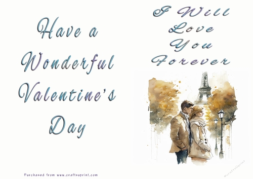 No Cut Just Print Valentines Day Card - I Will Love You Forever - Paris