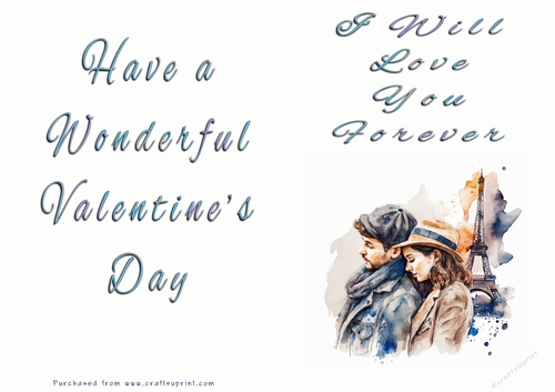 No Cut Just Print Valentines Day Card - I Will Love You Forever - Paris