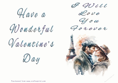 No Cut Just Print Valentines Day Card - I Will Love You Forever - Paris