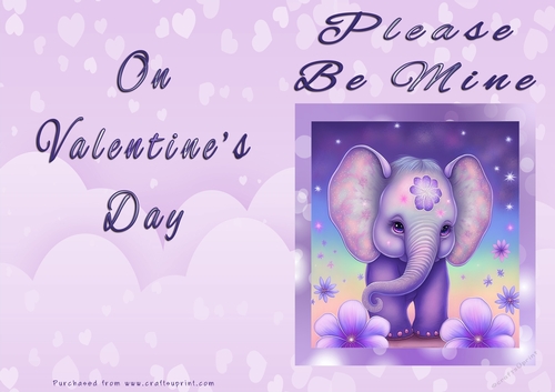 No Cut Just Print Valentines Day Card - Please Be Mine On Valentines Day - Elephant