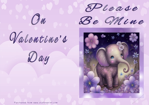 No Cut Just Print Valentines Day Card - Please Be Mine On Valentines Day - Elephant