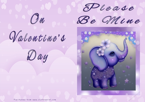 No Cut Just Print Valentines Day Card - Please Be Mine On Valentines Day - Elephant