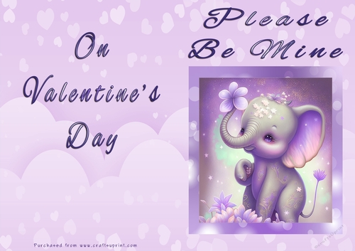 No Cut Just Print Valentines Day Card - Please Be Mine On Valentines Day - Elephant