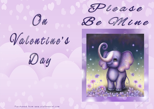 No Cut Just Print Valentines Day Card - Please Be Mine On Valentines Day - Elephant