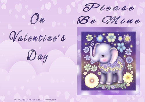 No Cut Just Print Valentines Day Card - Please Be Mine On Valentines Day - Elephant