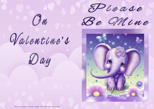 No Cut Just Print Valentines Day Card - Please Be Mine On Valentines Day - Elephant