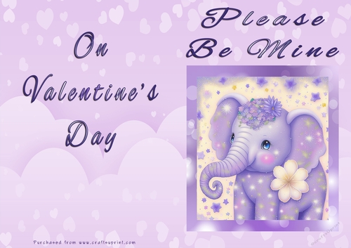 No Cut Just Print Valentines Day Card - Please Be Mine On Valentines Day - Elephant