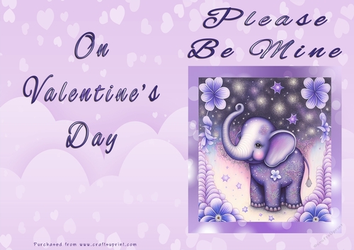 No Cut Just Print Valentines Day Card - Please Be Mine On Valentines Day - Elephant