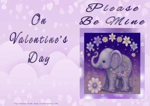 No Cut Just Print Valentines Day Card - Please Be Mine On Valentines Day - Elephant